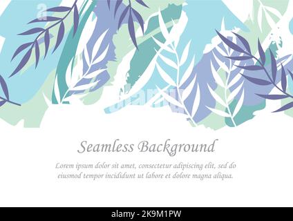 Vector Seamless Botanical illustration With Text Space Isolated On A White Background. Horizontally Repeatable. Stock Vector