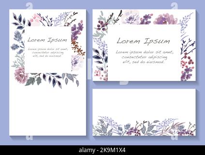 Set Of Floral Backgrounds With Text Space Isolated On A Purple Background, Vector Illustration. Stock Vector
