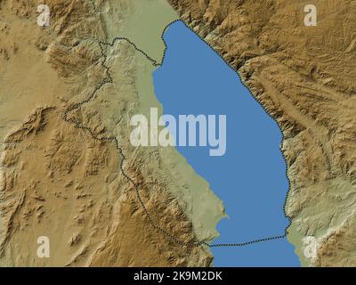 Karonga, district of Malawi. Colored elevation map with lakes and rivers Stock Photo