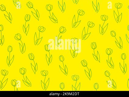 Seamless Springtime Background Vector Illustration With Simple Tulip Line Drawing Pattern. Horizontally And Vertically Repeatable. Stock Vector