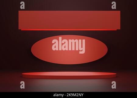 red room scene with empty stand with copy space 3d render. Stock Photo
