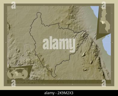 Lilongwe, district of Malawi. Elevation map colored in wiki style with lakes and rivers. Corner auxiliary location maps Stock Photo