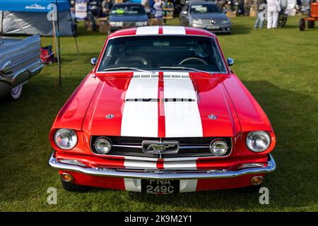 1965 Ford Mustang 289 Fastback, on display at the Race Day Airshow held at Shuttleworth on the 2nd October 2022 Stock Photo