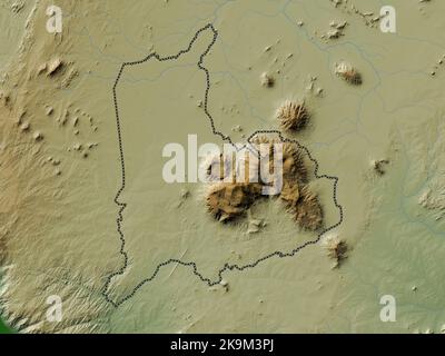 Mulanje, district of Malawi. Colored elevation map with lakes and ...