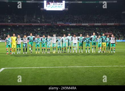 Bremen, Deutschland. 28th Oct, 2022. firo : 28.10.2022, football, soccer, 1st league, first 1st federal league, season 2022/2023, SV Werder Bremen - Hertha BSC Berlin 1:0 final jubilation, Werder Credit: dpa/Alamy Live News Stock Photo