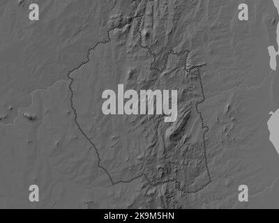 Ntchisi, district of Malawi. Grayscale elevation map with lakes and rivers Stock Photo