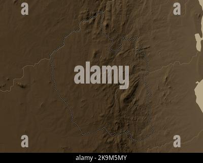 Ntchisi, district of Malawi. Elevation map colored in sepia tones with lakes and rivers Stock Photo