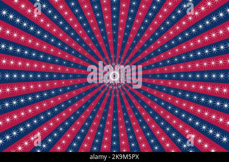 Sunburst background with blue and red stripes and stars. Vector Illustration Stock Vector