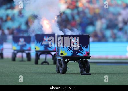 NSW, Australia. 29th Oct, 2022. 29th October 2022; SCG, NSW, Australia: T20 World Cup Cricket, New Zealand versus Sri Lanka: pyro technics as the players take to the field Credit: Action Plus Sports Images/Alamy Live News Stock Photo