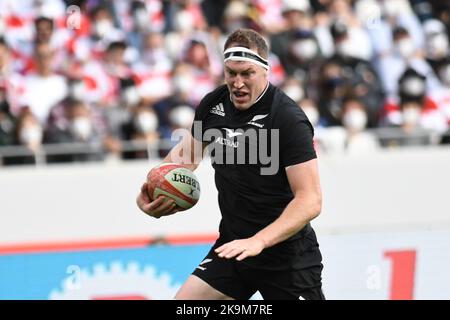 New Zealand's Brodie Retallick runs for scoring a try during the rugby test match between Japan and New Zealand at the National Stadium in Tokyo, Japan on October 29, 2022. Credit: Tadashi Miyamoto/AFLO/Alamy Live News Stock Photo