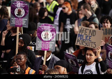 Members of the United Families and Friends Campaigns (UFFC) take part in their 24th Annual Remembrance Procession in central London. The families involved have been bereaved by deaths in police and prison custody, and mental health settings. Picture date: Saturday October 29, 2022. Stock Photo