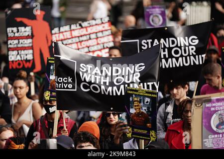 Members of the United Families and Friends Campaigns (UFFC) take part in their 24th Annual Remembrance Procession in central London. The families involved have been bereaved by deaths in police and prison custody, and mental health settings. Picture date: Saturday October 29, 2022. Stock Photo