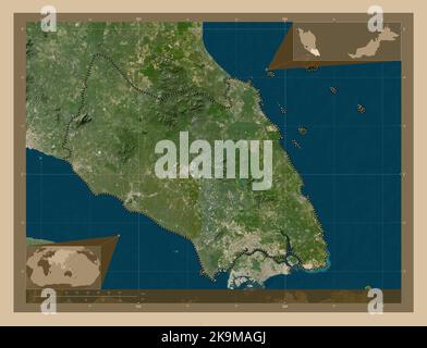 Johor, state of Malaysia. Low resolution satellite map. Corner auxiliary location maps Stock Photo