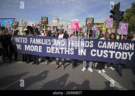 Members of the United Families and Friends Campaigns (UFFC) take part in their 24th Annual Remembrance Procession in central London. The families involved have been bereaved by deaths in police and prison custody, and mental health settings. Picture date: Saturday October 29, 2022. Stock Photo