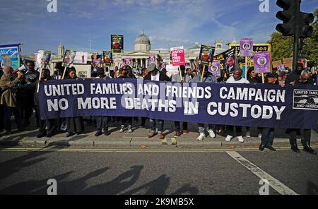 Members of the United Families and Friends Campaigns (UFFC) take part in their 24th Annual Remembrance Procession in central London. The families involved have been bereaved by deaths in police and prison custody, and mental health settings. Picture date: Saturday October 29, 2022. Stock Photo