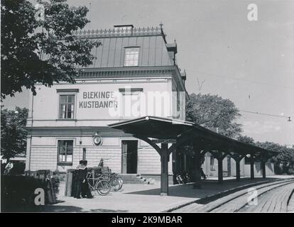 The station was opened in 1889 as the end point for central Blekinge and Östra Blekinge railway. Two -story plastered station house. In order to be streamlined and rationalized by railway transport between Kristianstad in Karlskrona, a new company was introduced from 1 January 1906, Blekinge coastal lanes, BKB.1926 the length of the entire BKB railway network was 252 kilometers. On July 1, 1942, Blekinge coastal lanes were nationalized. Stock Photo