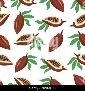 Cartoon cacao pattern. Seamless print of abstract cocoa beans chocolate products organic food concept for package design. Vector texture Stock Vector