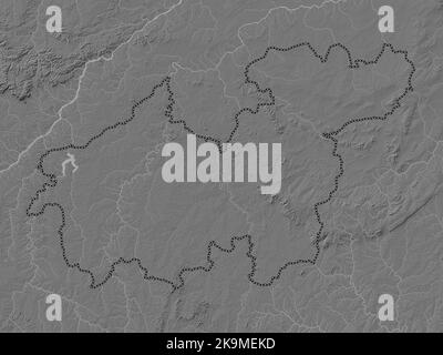 Sikasso, region of Mali. Bilevel elevation map with lakes and rivers Stock Photo