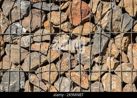 Welded steel metal basket gabion mesh closeup Stock Photo