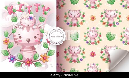 Cute cat family - seamless pattern Stock Vector