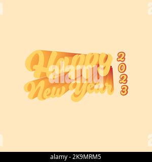 A Happy New Year 2023 congrats. Happy New Year 2023 on ribbons , Merry Christmas and Happy New Year 2023 greeting card. Stock Vector