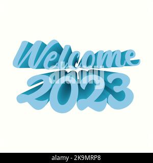 Happy New year 2023 celebration. Happy New Year 2023 on ribbons and Merry Christmas and Happy New Year 2023 greeting card Stock Vector