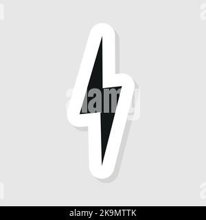 Lightning bolt, electric power, simple icon. Linear sticker, white border and simple shadow on gray background eps 10 Stock Vector
