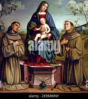 Madonna and Child with St Francis of Assisi and St Anthony of Padua 1500 Francesco Francia - Francesco Raibolini 1447 –1517 was an Italian painter  Bologna Italy Stock Photo