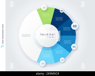 Vector round circle infographic chart template divided by six parts Stock Vector