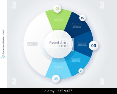 Vector round circle infographic chart template divided by five parts Stock Vector