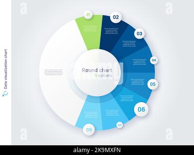 Vector round circle infographic chart template divided by eight parts Stock Vector