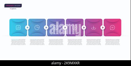 Abstract vector gradient minimalistic infographic template composed of 6 rounded squares Stock Vector