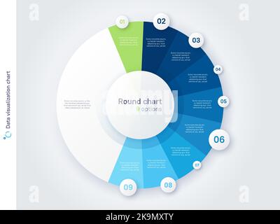 Vector round circle infographic chart template divided by nine parts Stock Vector