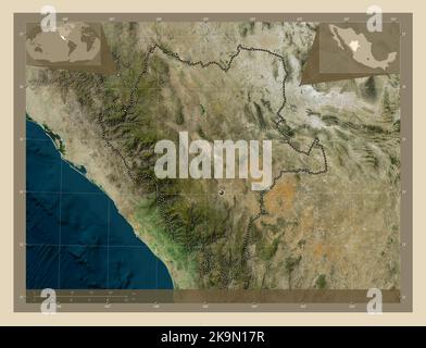Durango, state of Mexico. High resolution satellite map. Locations of ...