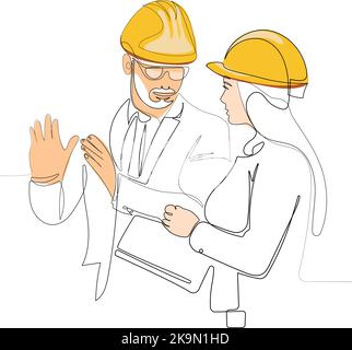 construction manager and engineer working on building site. Vector illustration Stock Vector