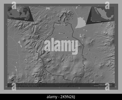 Ciudad de Mexico, city of Mexico. Bilevel elevation map with lakes and ...