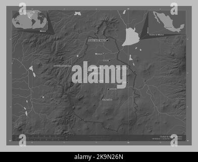 Ciudad de Mexico, city of Mexico. Grayscale elevation map with lakes ...