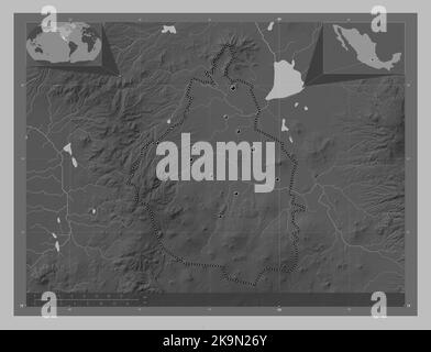 Ciudad de Mexico, city of Mexico. Grayscale elevation map with lakes ...