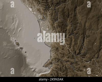 Nayarit, state of Mexico. Elevation map colored in sepia tones with lakes and rivers Stock Photo