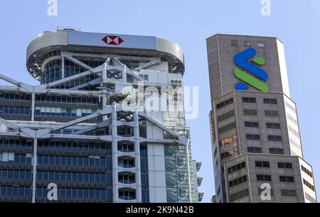 (L-R) The Headquarters buildings of HSBC and Standard Chartered Bank are photographed at Central. 26JUL22   SCMP/Yik Yeung -man Stock Photo