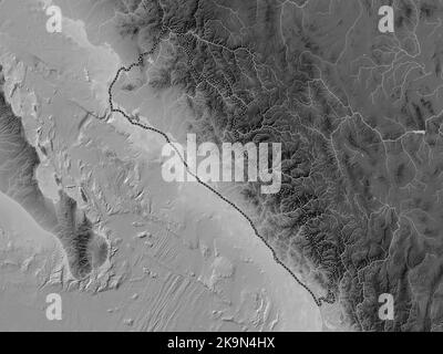 Sinaloa, state of Mexico. Grayscale elevation map with lakes and rivers Stock Photo