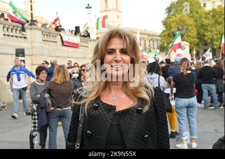 Today also the birthday of Mohammad Reza Shah Pahlavi remember the last King of Iran. Thousands Anti-Iranian government continues protestors demonstration allege the death of  a Kurdish woman Mahda Amini in Iran, demand for a regime change in Iran at Trafalgar Square, London, UK. - 29th October 2022. Stock Photo