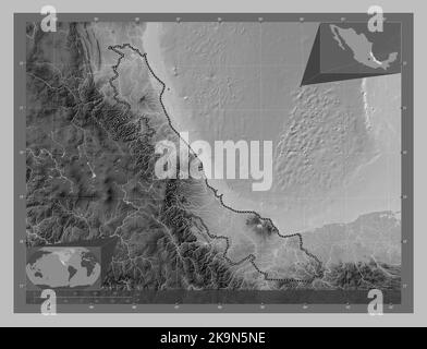 Veracruz, state of Mexico. Grayscale elevation map with lakes and ...