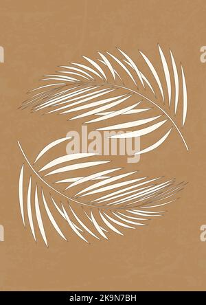 Abstract art palm leaves textured brown background poster. Stock Vector