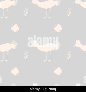 Seamless pattern of cute bird, flower and butterfly motifs Stock Vector