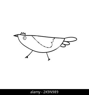 Vector illustration of funny cartoon bird. Coloring book page element. Stock Vector