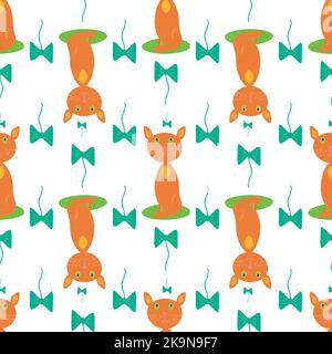 Seamless colorful pattern with cute cats. Decorative background with cute chartoon characters. Stock Vector