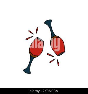 Two red wine glasses with splashes. Hand drawn illustration Stock Vector