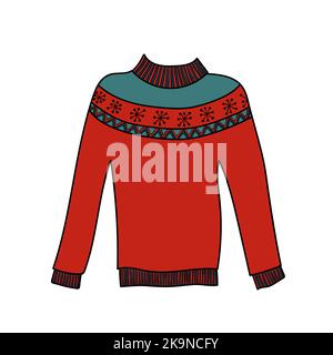 Winter sweatshot with traditional style ornaments. Hand drawn Christmas or New Year decorative element. Stock Vector