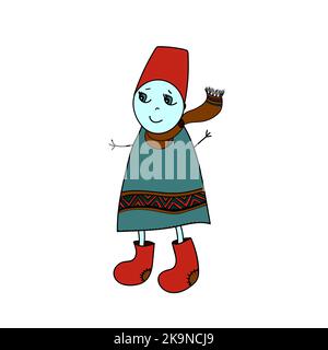 Funny snowman. Colorful image. Illustration in cartoon style for stickers, cards, invitations, stationery design Stock Vector
